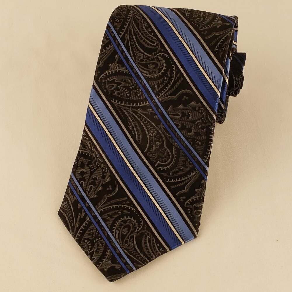 Pronto Uomo Blue and Black Mens Silk Tie X-Long 3.50" x 64
